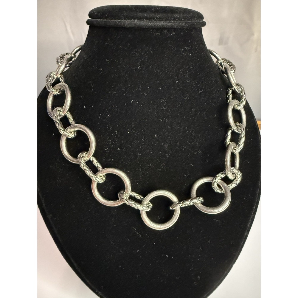 Ralph Lauren Necklace Large Link Silver Tone Collar Rope Spacers Toggle RLL